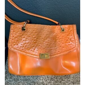 Antonio Melani‎ "Blair" Faux Ostrich Leather Orange Shoulder Bag